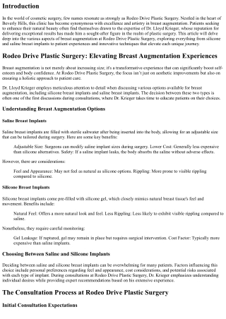 Rodeo Drive Plastic Surgery: Elevating Breast Augmentation Experiences