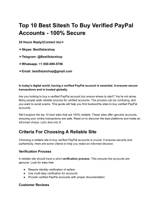 Top 10 Best Sitesh To Buy Verified PayPal Accounts - 100% Secure