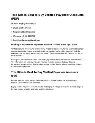 This Site is Best to Buy Verified Payoneer Accounts