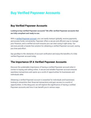 The Best Place To Buy Verified Payoneer Accounts in 2025