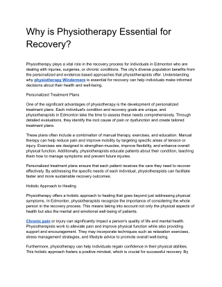 Why is Physiotherapy Essential for Recovery