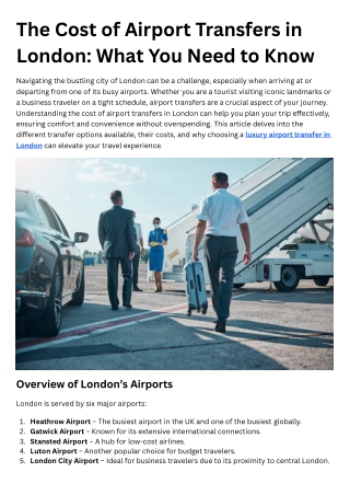 The Cost of Airport Transfers in London: What You Need to Know