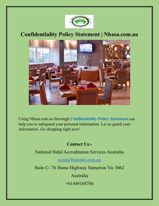 Confidentiality Policy Statement Nhasa.com.au