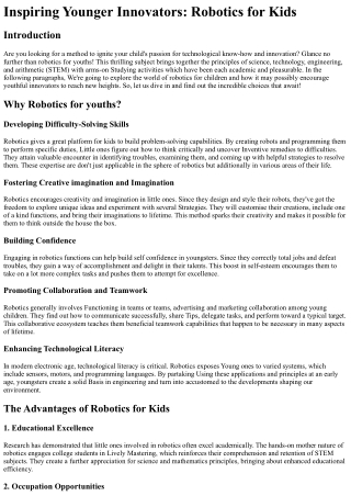 Inspiring YoungYoungerYouthful Innovators Robotics for Kidsfor youthsfor teenage