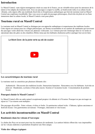 Massif Central : Un paradis pour les amateurs de tourisme rural