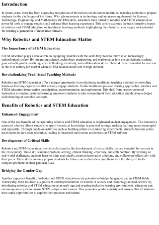 Revolutionizing Traditional Teaching Methods with Robotics and STEM Education