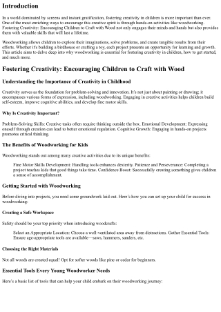 “Fostering Creativity: Encouraging Children to Craft with Wood”