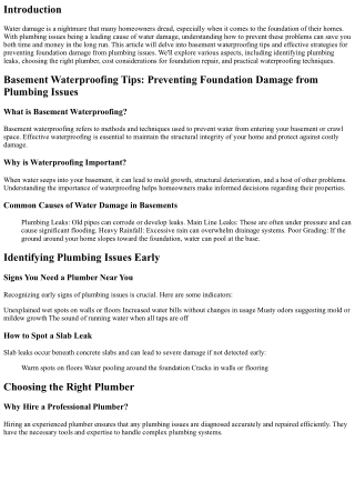 Basement Waterproofing Tips: Preventing Foundation Damage from Plumbing Issues