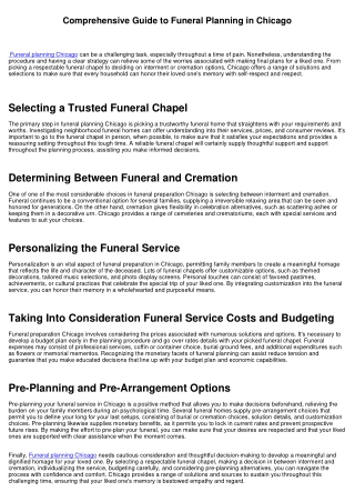 Comprehensive Overview to Funeral Service Preparation in Chicago