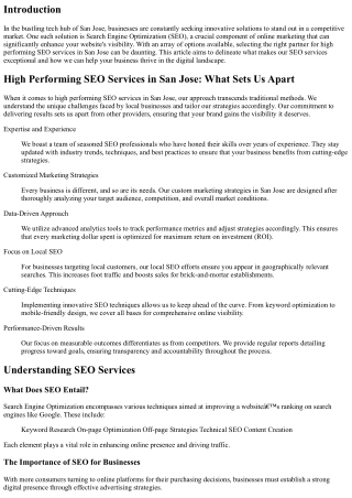 High Performing SEO Services in San Jose: What Sets Us Apart