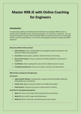 RRB JE Online Coaching: Expert Preparation for Civil, Electrical, and Mechanical