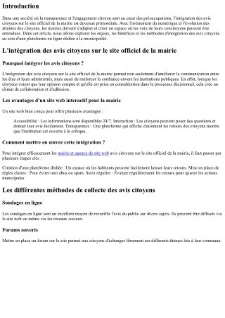 L'intégration des avis citoyens sur le site officiel de la mairie