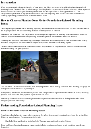 How to Choose a Plumber Near Me for Foundation-Related Plumbing Issues