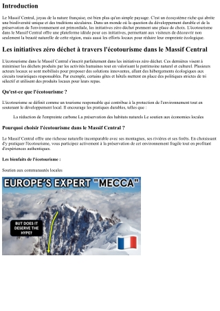 Les initiatives zéro déchet à travers l'écotourisme dans le Massif Central