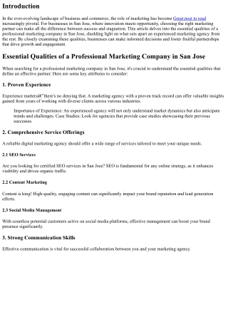 Essential Qualities of a Professional Marketing Company in San Jose