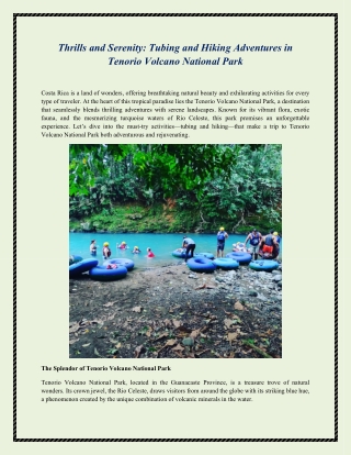 Thrills and Serenity Tubing and Hiking Adventures in Tenorio Volcano National Park
