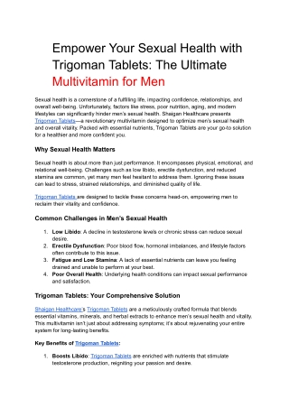 Empower Your Sexual Health with Trigoman Tablets: The Ultimate Multivitamin for