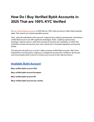 How Do I Buy Verified Bybit Accounts in 2025 That are 100% KYC Verified