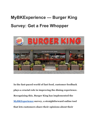MyBKExperience – Burger King Survey– Free Whopper