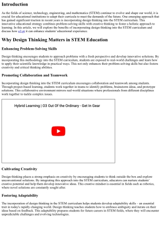 Incorporating Design Thinking into the STEM Curriculum