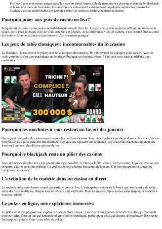 Quels sont vos jeux préférés dans un livecasino ?