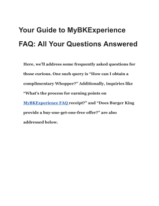 MyBKExperience – Burger King Survey– Free Whopper