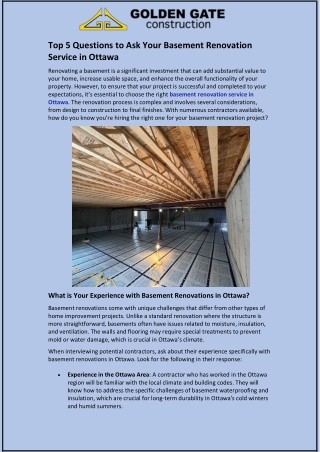 Top 5 Questions to Ask Your Basement Renovation Service in Ottawa