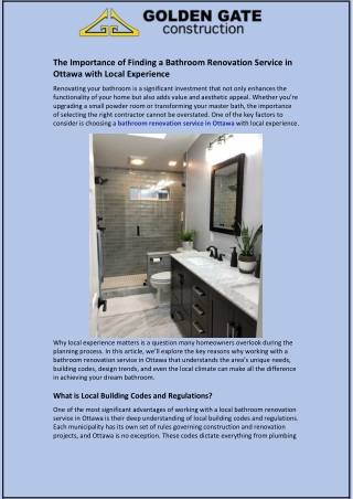 The Importance of Finding a Bathroom Renovation Service in Ottawa