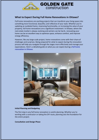 What to Expect During Full Home Renovations in Ottawa?