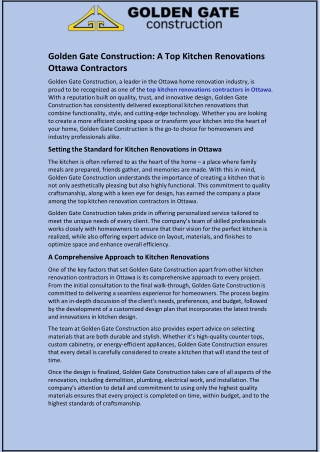 Golden Gate Construction: A Top Kitchen Renovations Ottawa Contractors