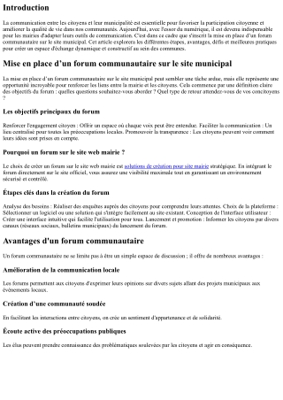 “Mise en place d’un forum communautaire sur le site municipal”