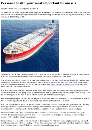 Personal health your most important business a