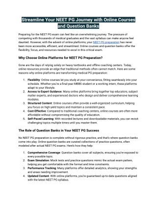 Streamline Your NEET PG Journey with Online Courses and Question Banks