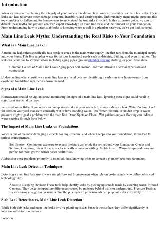 Main Line Leak Myths: Understanding the Real Risks to Your Foundation