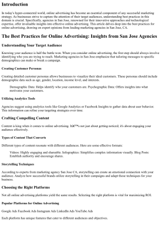 The Best Practices for Online Advertising: Insights from San Jose Agencies