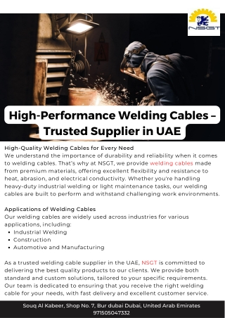 High-Performance Welding Cables – Trusted Supplier in UAE