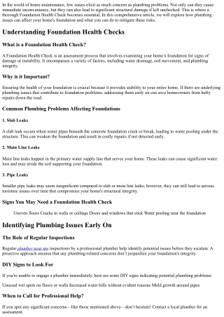 Foundation Health Check: Recognizing the Impact of Common Plumbing Problems