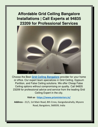 Affordable Grid Ceiling Bangalore Installations | Call Experts at 94835 23209