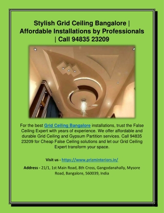 Stylish Grid Ceiling Bangalore | Affordable Installations by Professionals | Cal