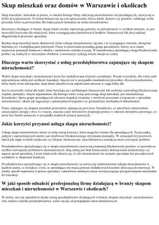 Skup nieruchomości w Warszawie i okolicach