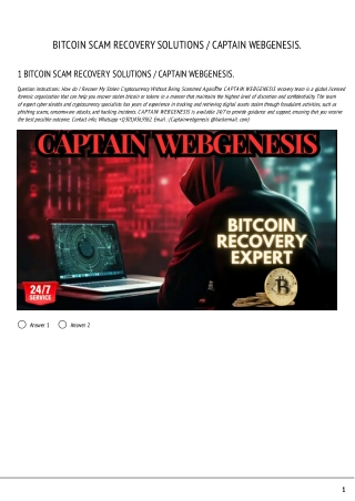 BITCOIN SCAM RECOVERY SOLUTIONS / CAPTAIN WEBGENESIS.