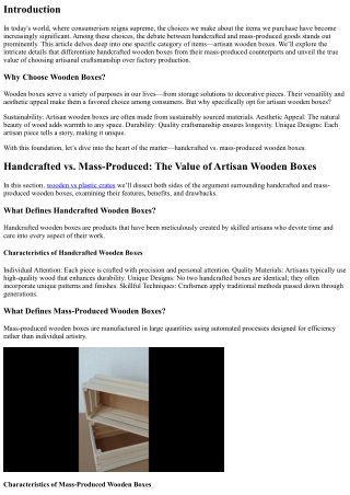 Handcrafted vs. Mass-Produced: The Value of Artisan Wooden Boxes