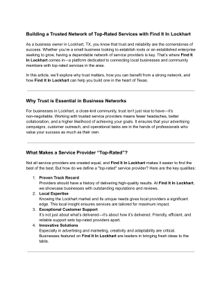 Building a Trusted Network of Top-Rated Services with Find It In Lockhart