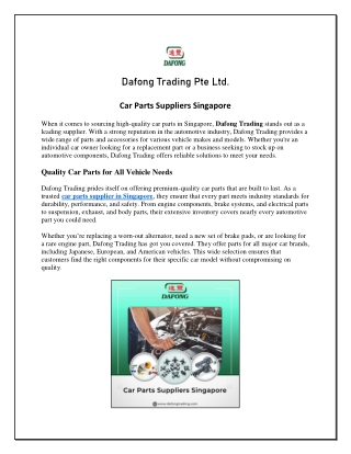 Car Parts Suppliers Singapore – Dafong Trading