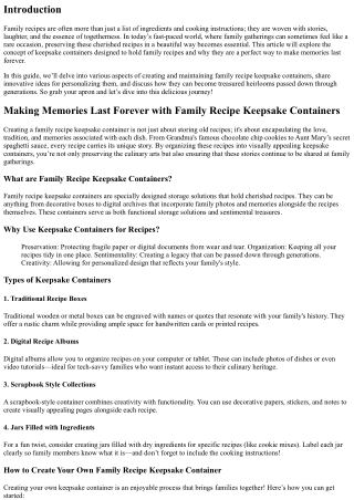 .“Making Memories Last Forever with Family Recipe Keepsake Containers”