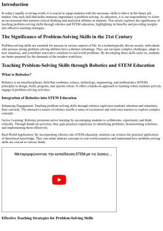 Teaching Problem-Solving Skills through Robotics and STEM Education