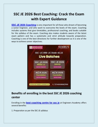 SSC JE 2026 Best Coaching: Crack the Exam with Expert Guidance