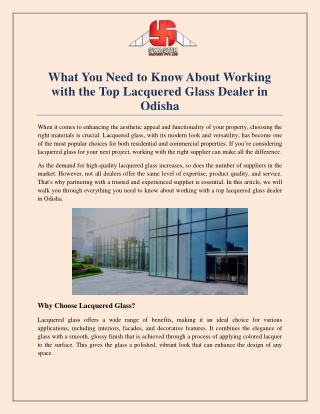 What You Need to Know About Working with the Top Lacquered Glass Dealer in Odish