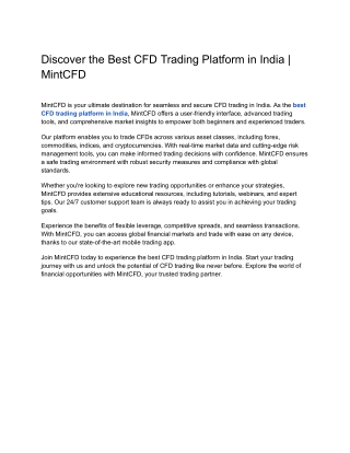 Discover the Best CFD Trading Platform in India | MintCFD