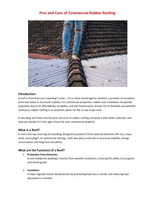 Pros and Cons of Commercial Rubber Roofing